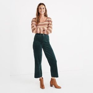 Madewell Slim Emmett Wide Leg Crop Corduroy Pant Womens Size 27 Green High Waist